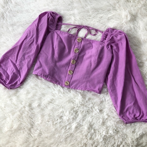 AMERICAN EAGLE • Square Neck Button Front Lilac Long Sleeve Peasant top - Small - Picture 14 of 16